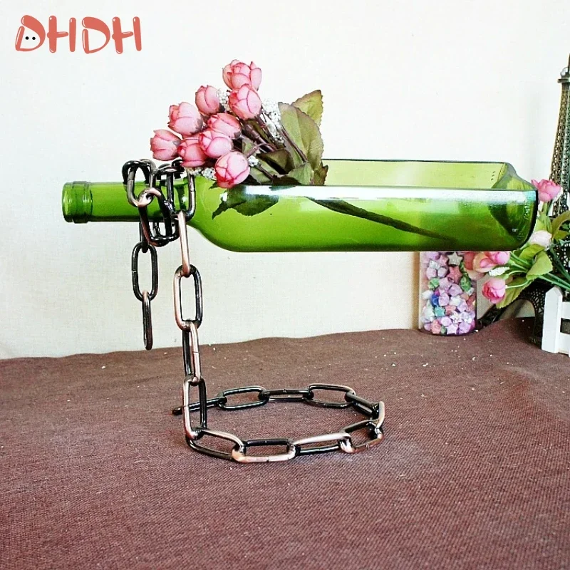 Soporte para botellas de vino con cadena de hierro y estante - imagen 4
