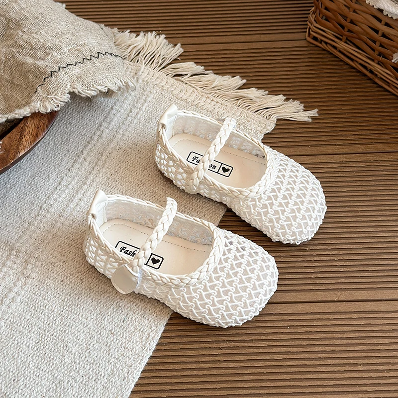 Zapatos de niña tipo princesa tejidos, antideslizantes para verano