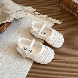 Zapatos de niña tipo princesa tejidos, antideslizantes para verano