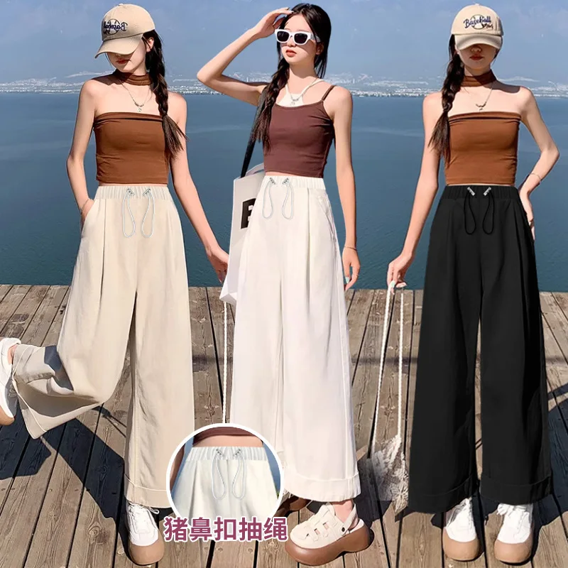 Pantalones maternidad pierna ancha holgados cintura elástica verano - imagen 4