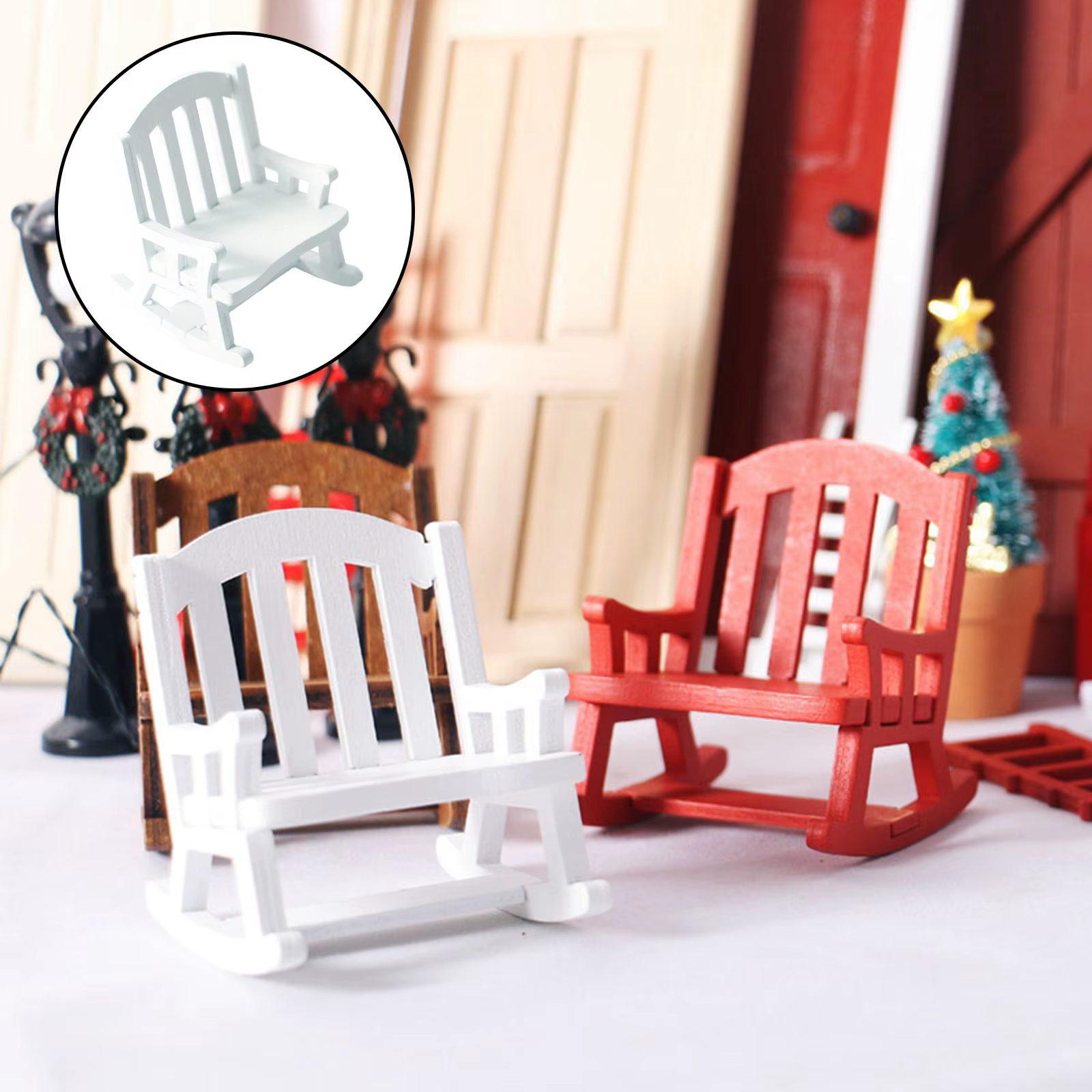 Silla mecedora de madera para muñecas estilo clásico - imagen 4