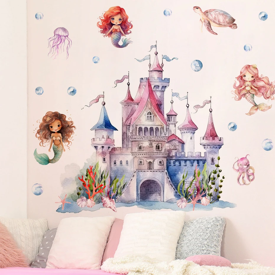 Vinilo decorativo submarino del castillo de sirena infantil - imagen 4