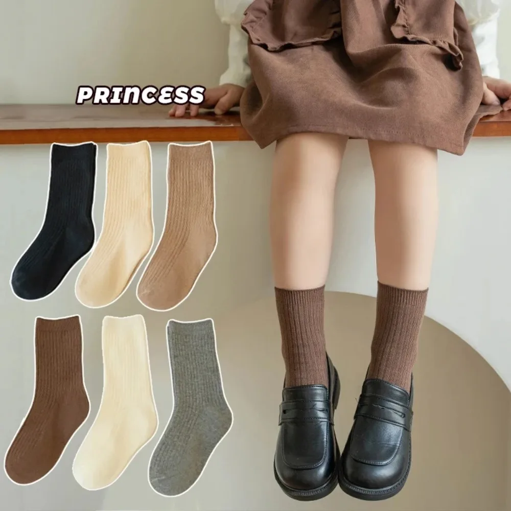 Calcetines altos de algodón marrón chocolate para niños – doble costura - imagen 3