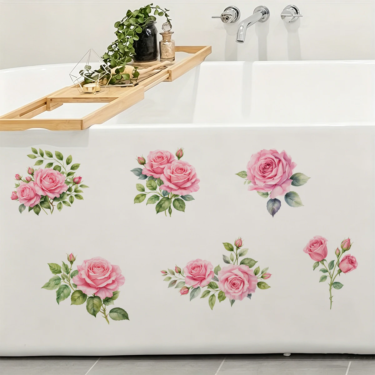 Pegatinas para lavabo de baño con rosas en acuarela impermeables