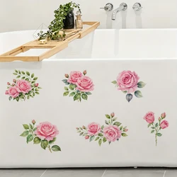 Pegatinas para lavabo de baño con rosas en acuarela impermeables