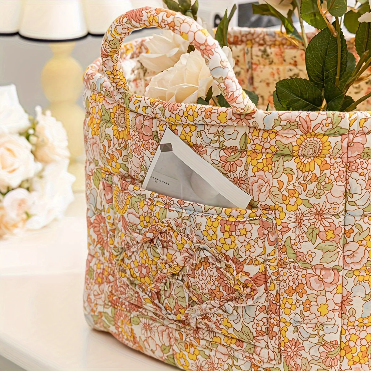Bolsa de pañales acolchada floral rústica para guardar juguetes - imagen 5
