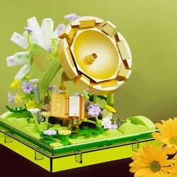 Bloques de construcción educativos con girasol y caja protectora