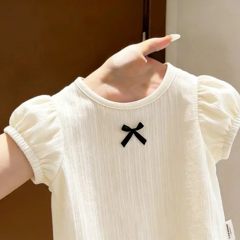 Camiseta de niña de verano con mangas abullonadas estilo coreano - imagen 2
