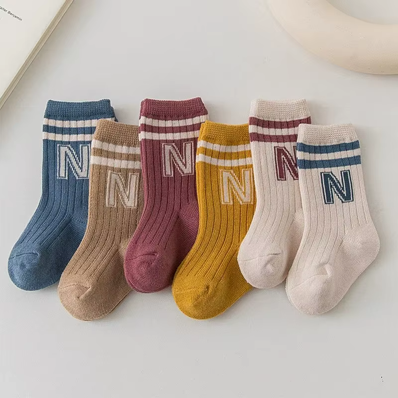 Calcetines de algodón para bebé con letras, suaves en punto tubo medio - imagen 3