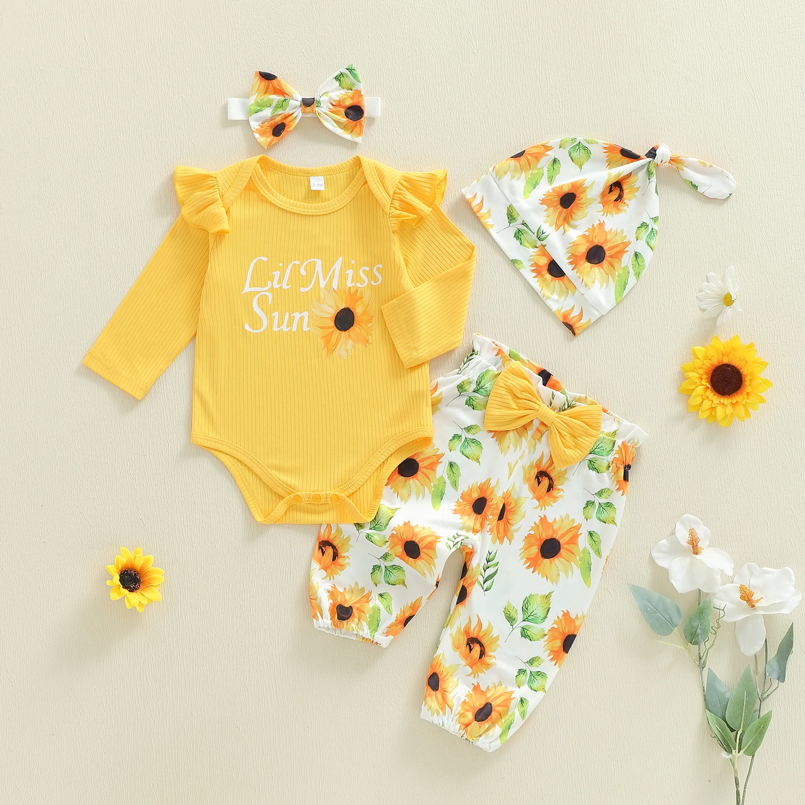 Tregren conjunto recién nacida girasol: pelele manga larga y diadema - imagen 2