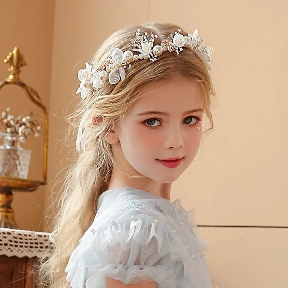 Diadema de flores con perlas para niñas, elegante en ocasiones - imagen 4
