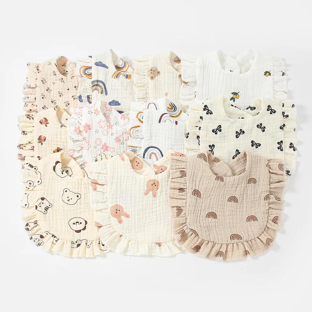 Babero bandana de algodón con volantes para bebé recién nacido