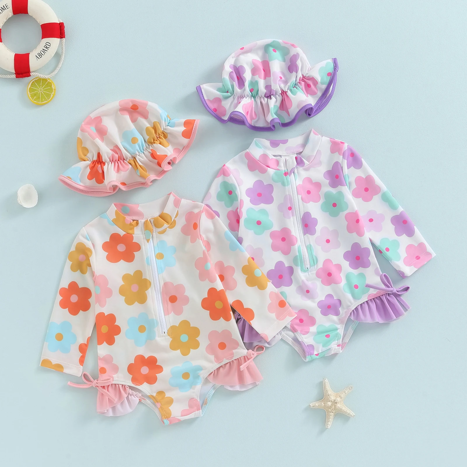 Bañador Tregren manga larga con estampado floral y gorrito para niña - imagen 3