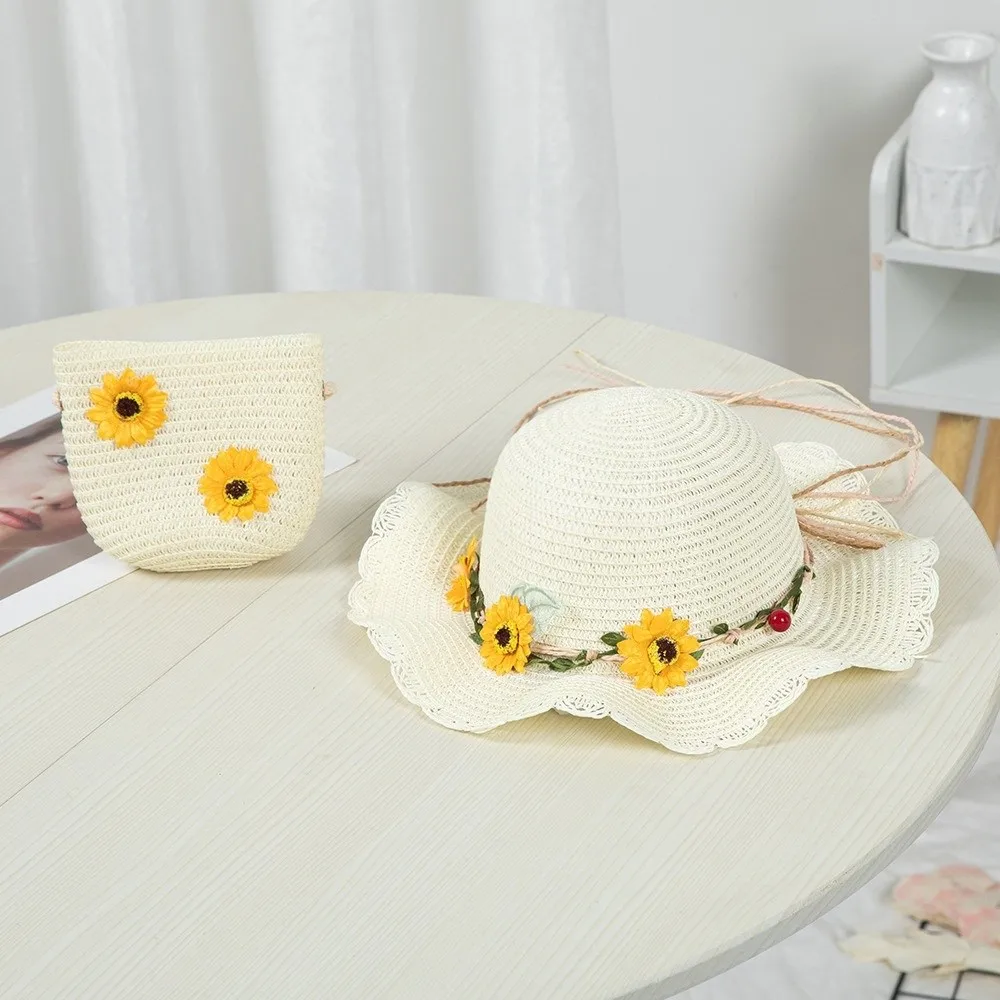 Sombrero infantil de paja con ala ancha girasol y protección solar - imagen 2