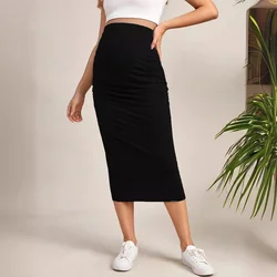 Falda premamá negra de cintura alta elástica, suave y elegante