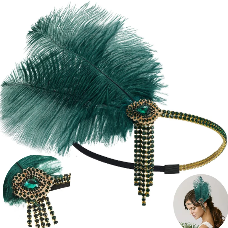 Diadema vintage años veinte estilo Gran Gatsby con cuentas y cadena