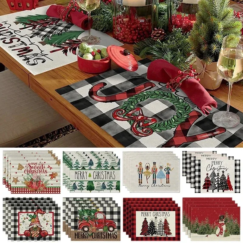 Manteles individuales de lino con diseño de alce navideño