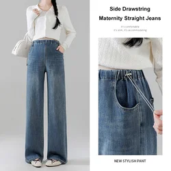 Pantalones vaqueros maternidad pierna ancha con cordón cintura elástica