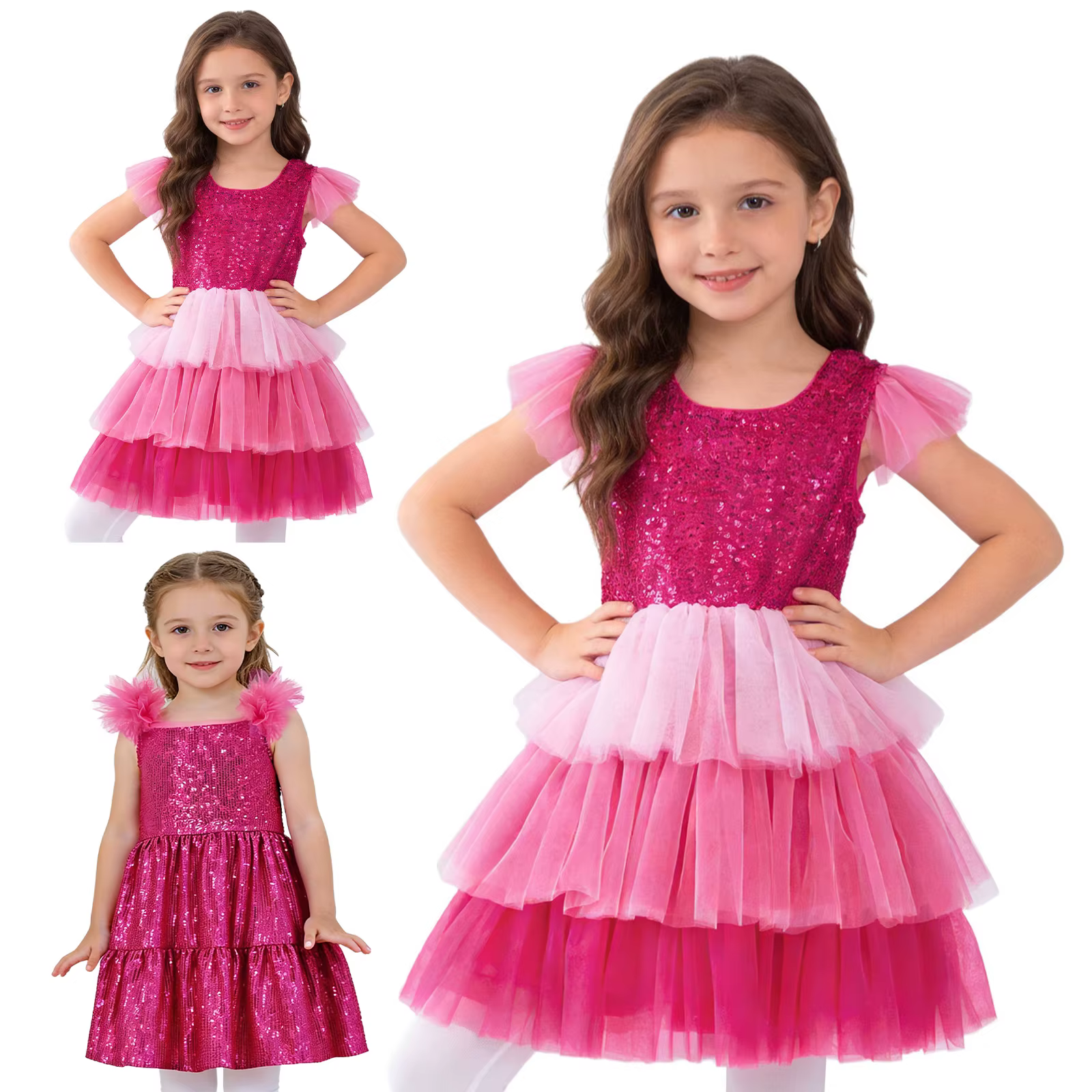 Vestido de fiesta con lentejuelas brillantes y mangas de volantes - imagen 5