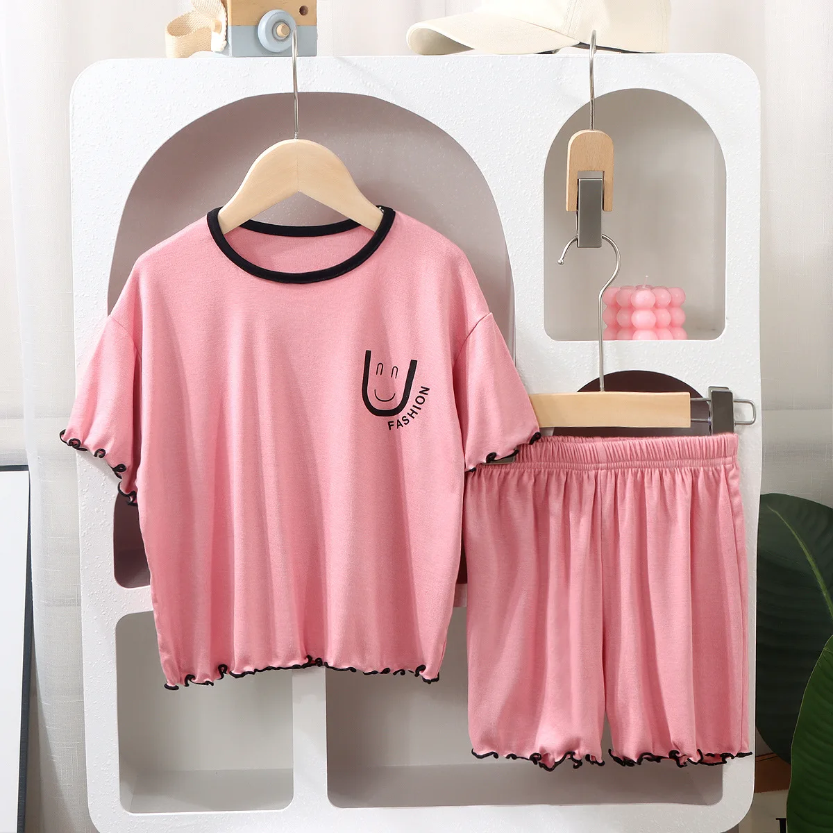Conjunto de pijama infantil de algodón en colores sólidos
