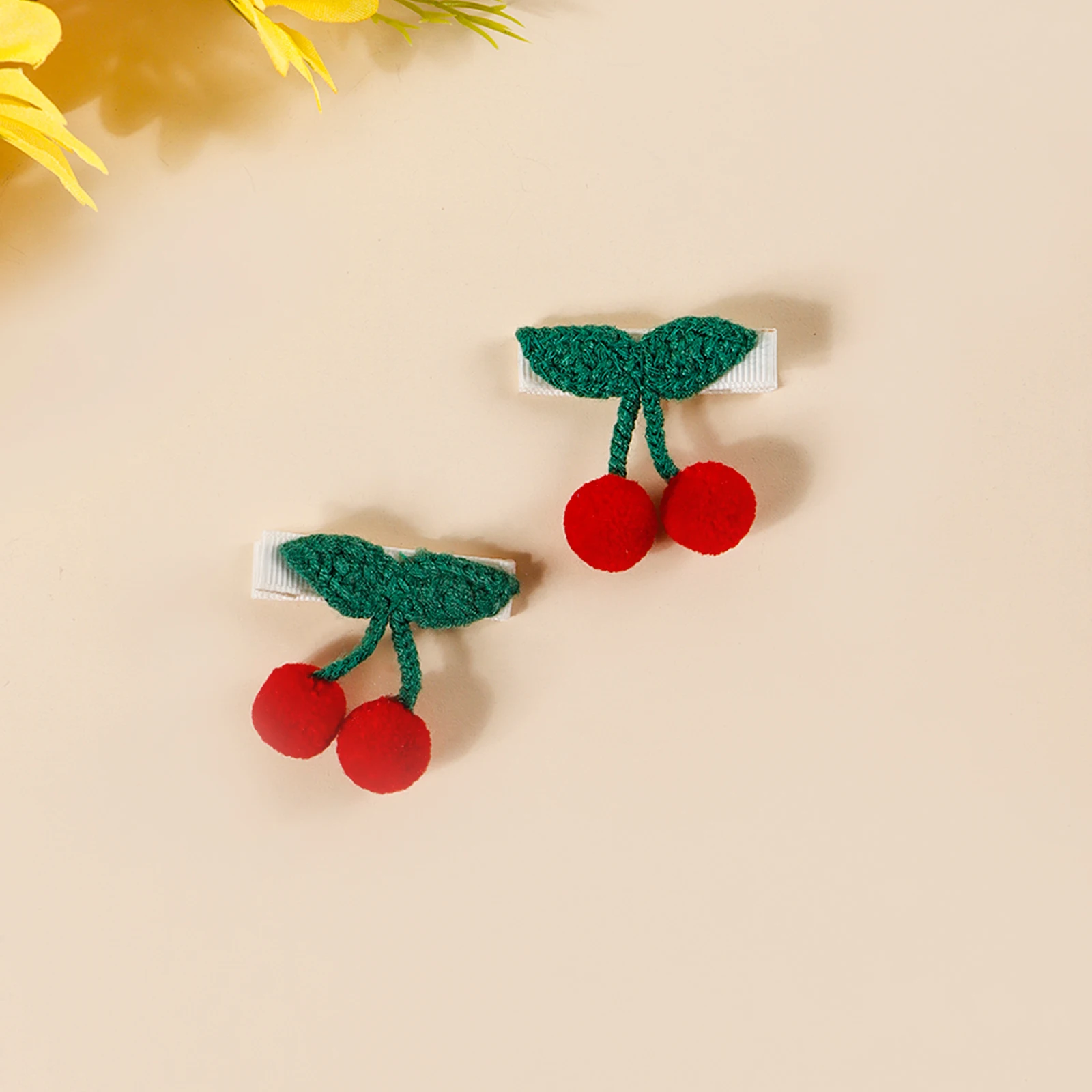Pinza para el pelo de bebé de tela tejida con flores y frutas - imagen 3