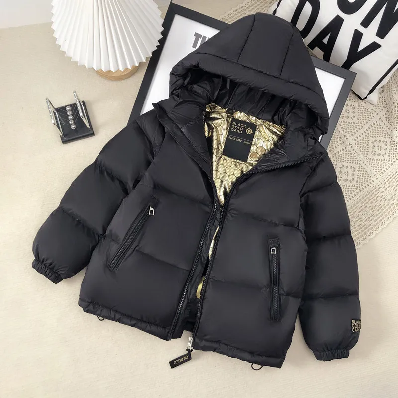 Chaqueta de invierno de plumón negro y dorado, gruesa y cálida - imagen 3