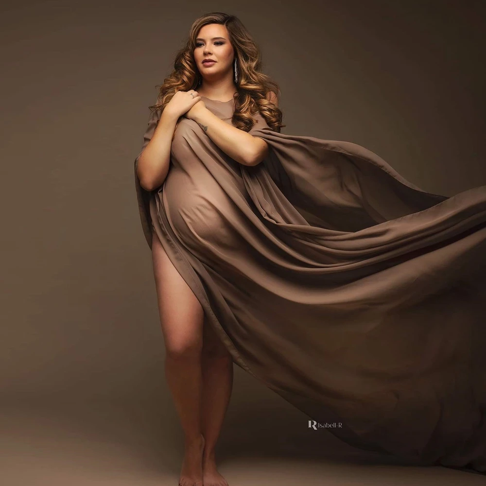 Vestido embarazada fotos satín tul gasá sesión suave elegante - imagen 5