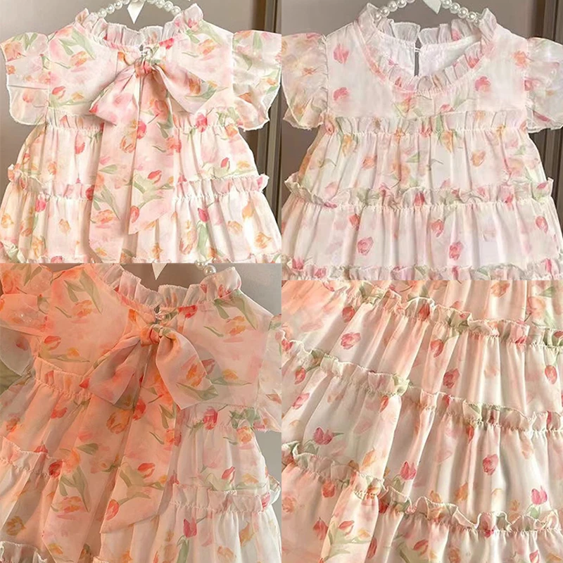 Vestido de verano floral elegante princesa para niñas pequeñas - imagen 4