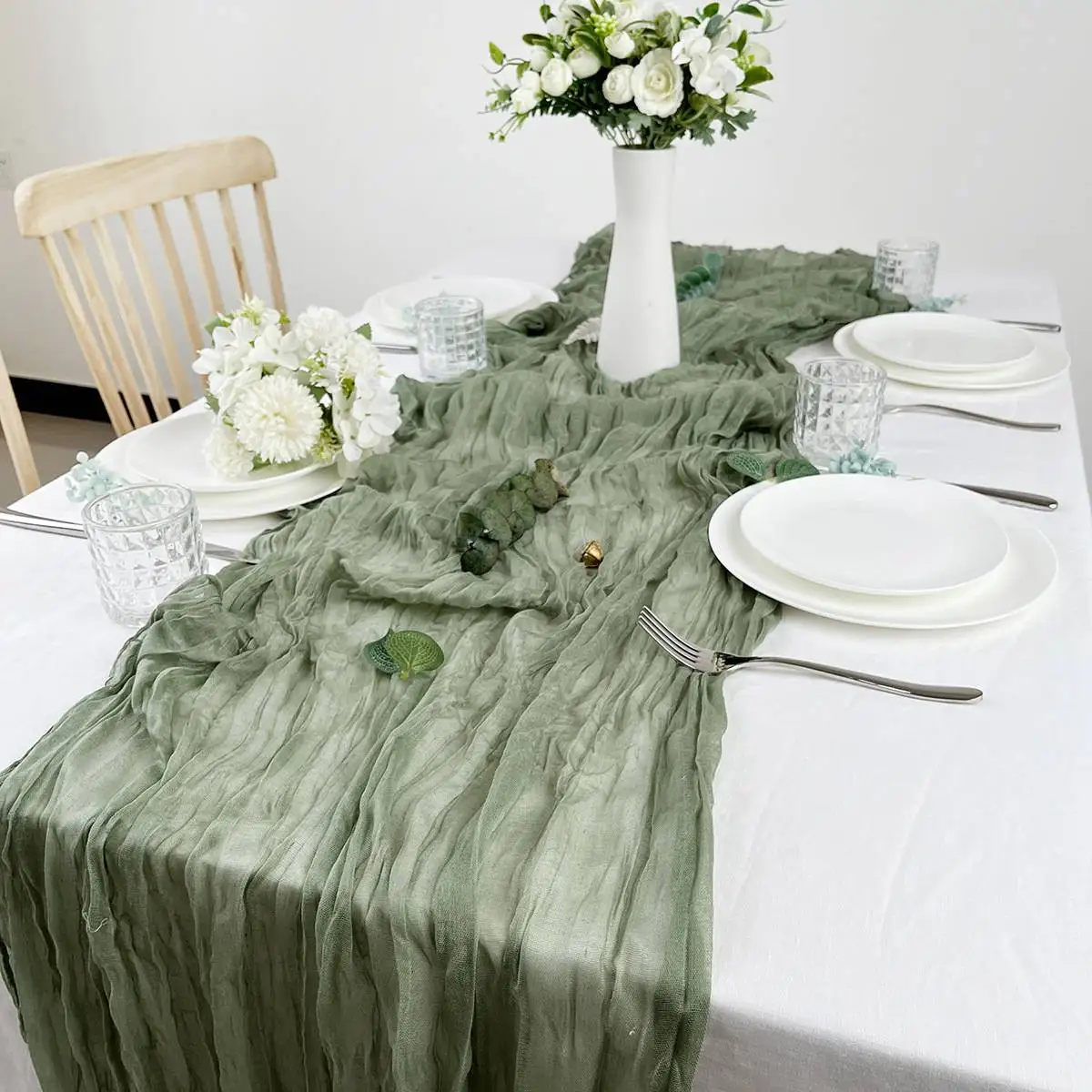 Camino de mesa gasa semitransparente - Decoración boho vintage