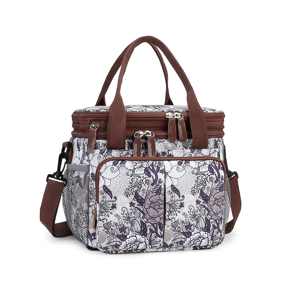 Bolsa de pañales floral vintage con bolsillo térmico y bandolera - imagen 5