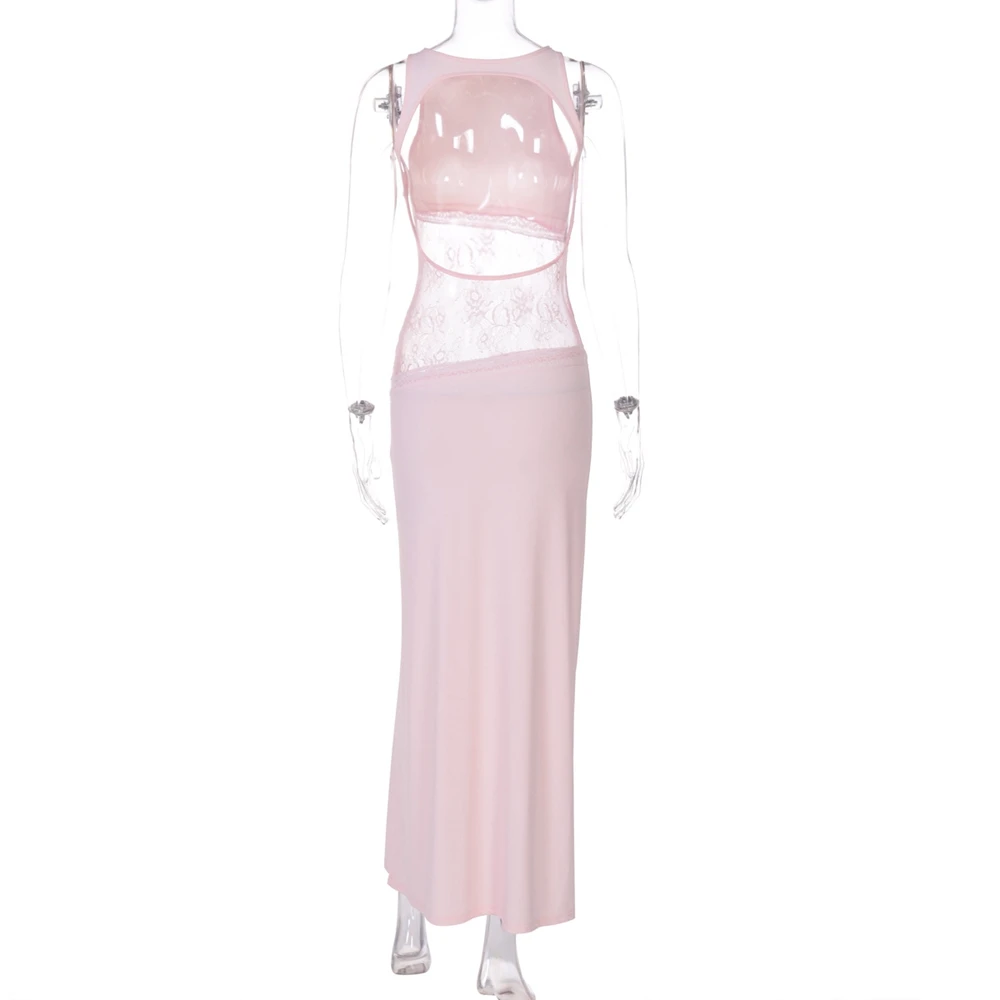 Vestido de maternidad rosa sin mangas con encaje para sesión fotos - imagen 5