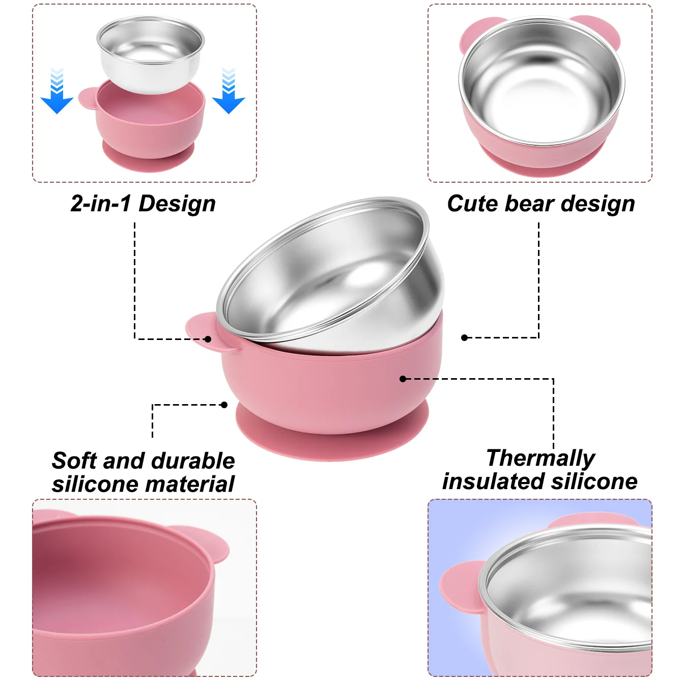 Plato de silicona y acero inoxidable para bebé – Autoalimentación - imagen 4
