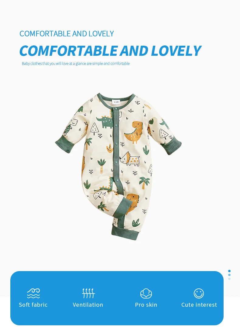 Traje de bebé estampado dinosaurio frontal