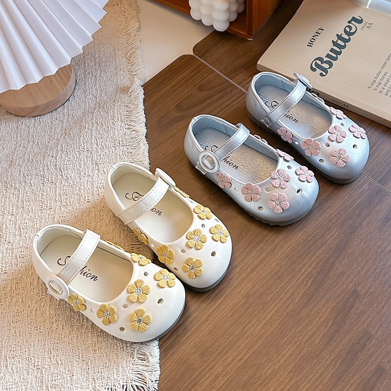 Zapatos de cuero para bebé niña: princesa floral suela flexible - imagen 5