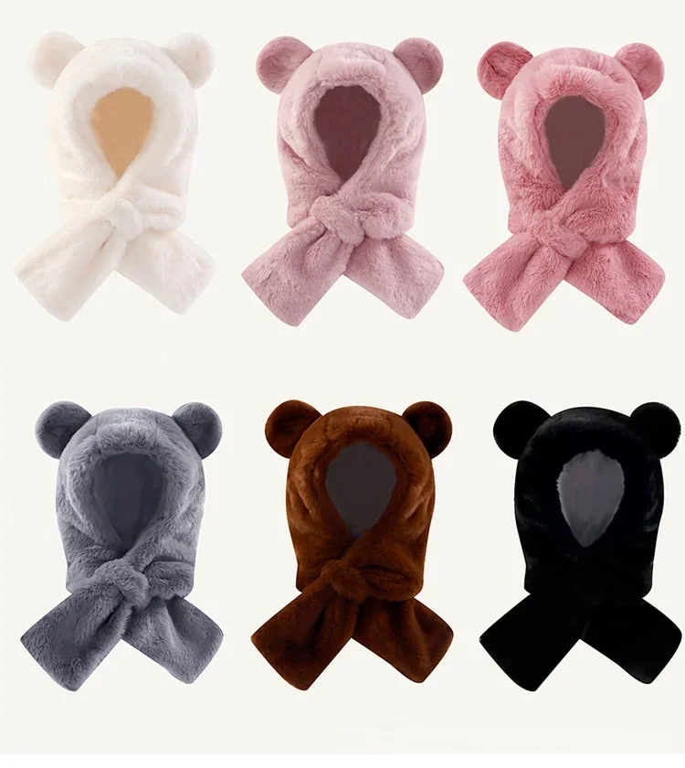 Gorro de punto con orejeras de oso para bebé – Forro polar suave