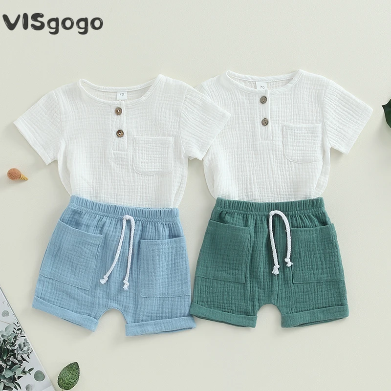 VISgogo conjunto verano bebé niño algodón manga corta con bolsillos