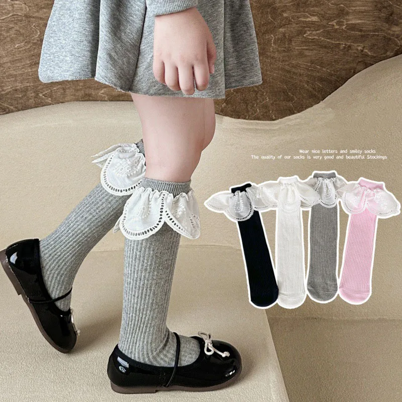 Calcetines de primavera para niña con diseño princesa y encaje suave - imagen 2