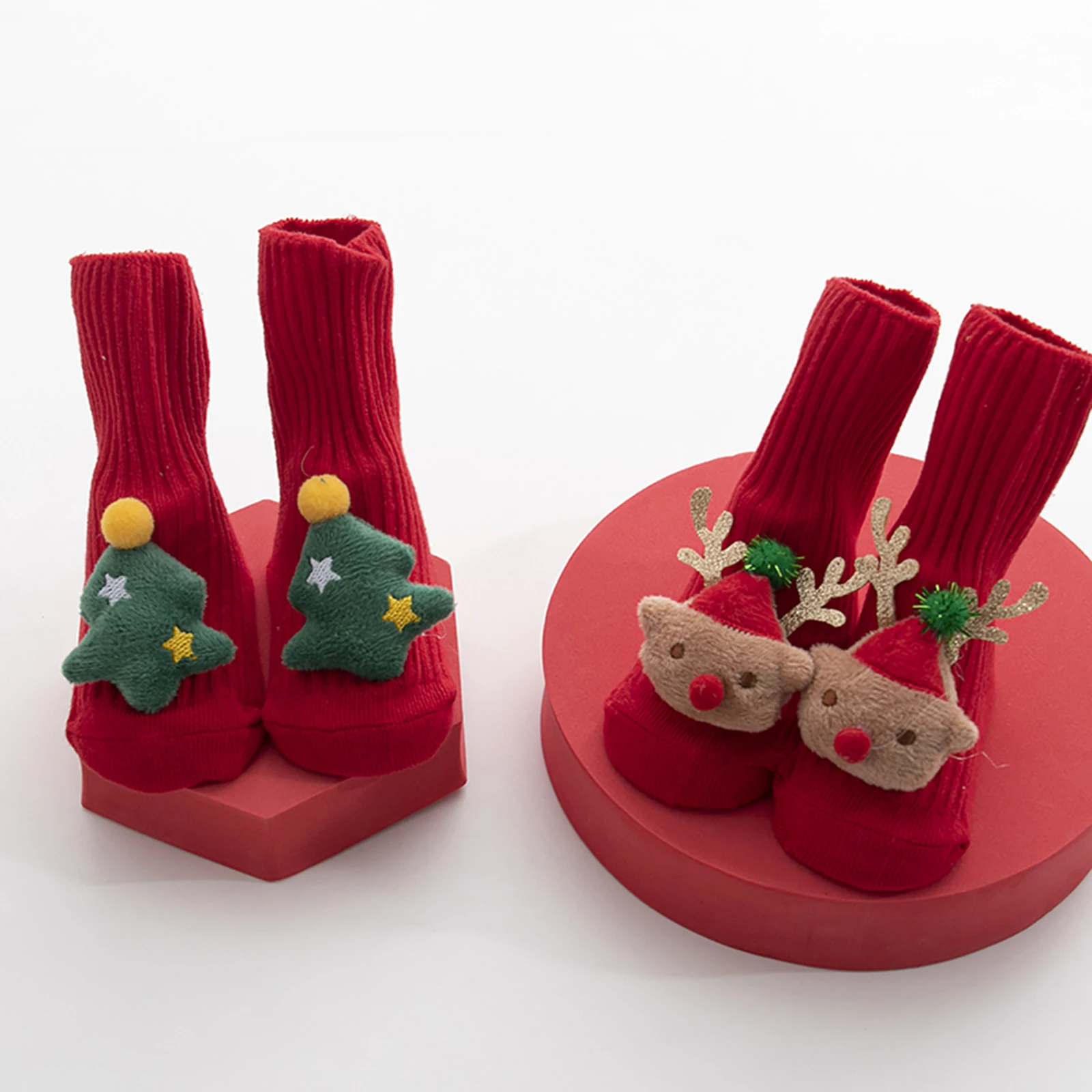 Tregren calcetines antideslizantes de Navidad para bebé Reno Santa - imagen 4