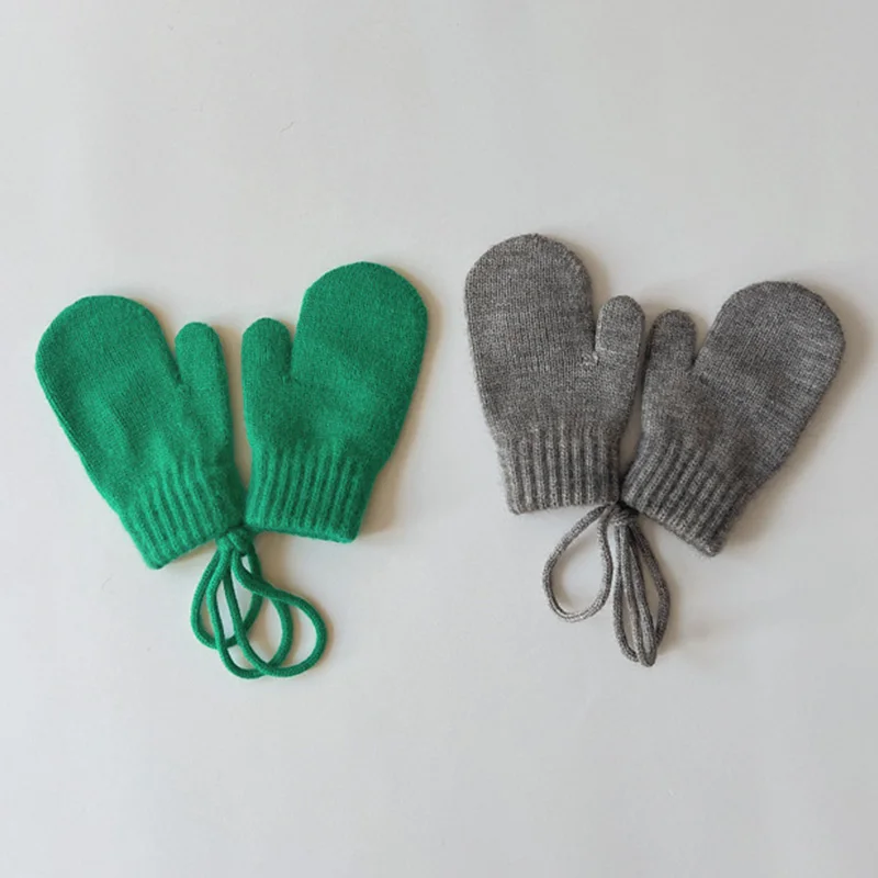 Guantes de lana bebé invierno manoplas tejidas color caramelo