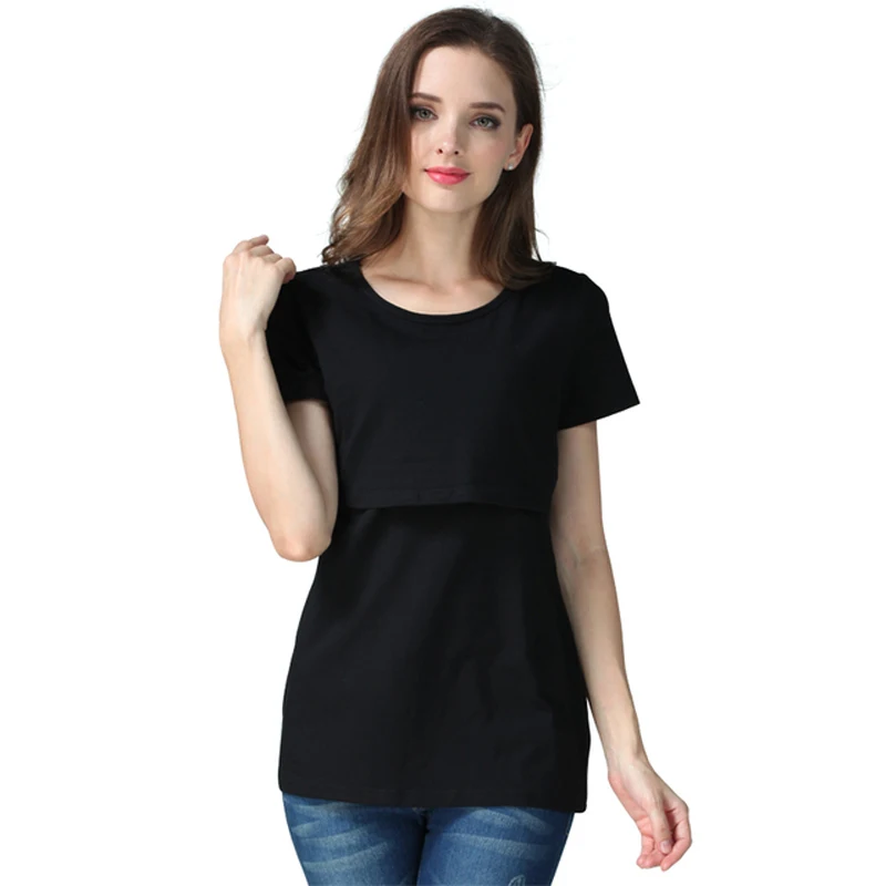 Camiseta lactancia manga corta para maternidad – Diseño holgado verano - imagen 3