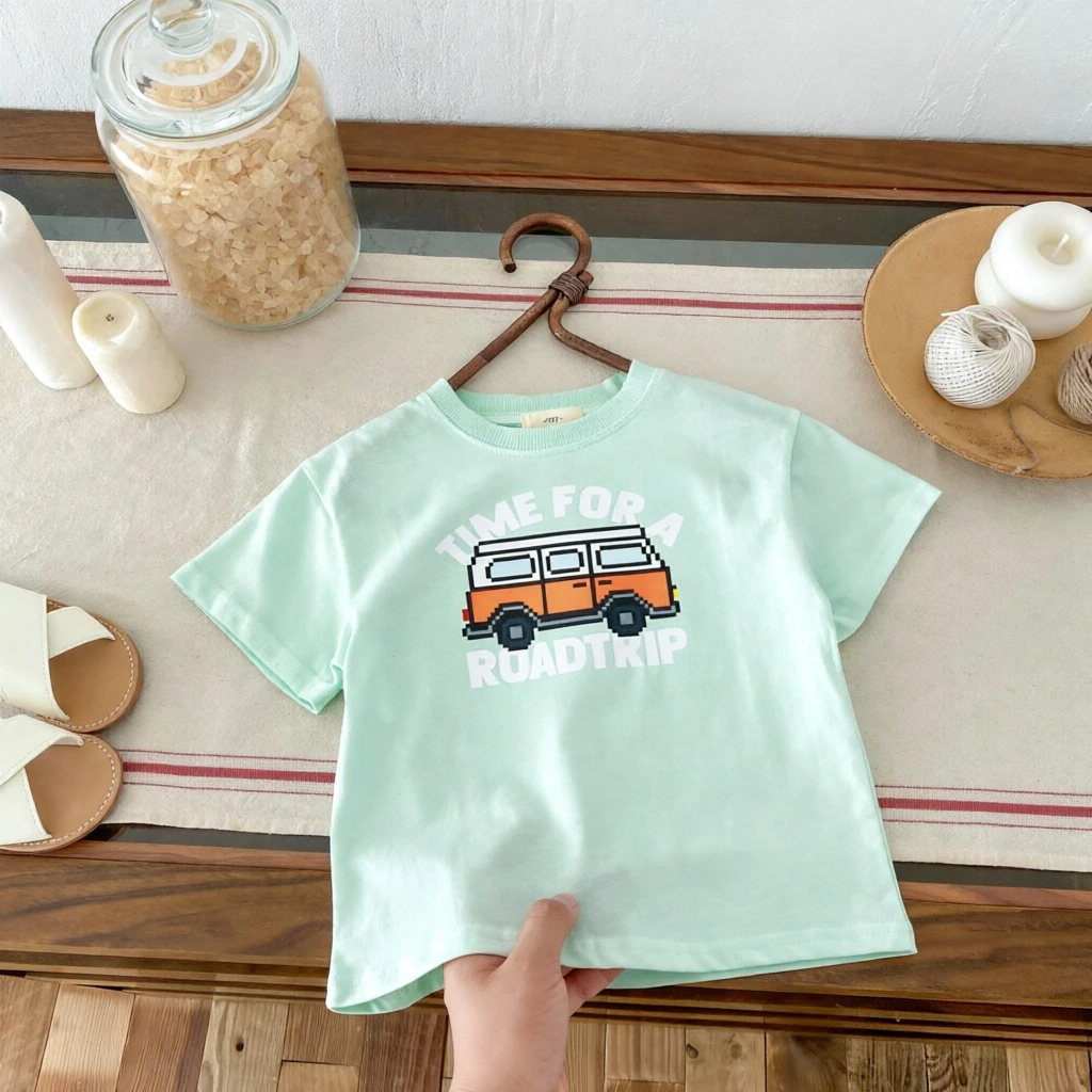 Camiseta de verano infantil manga corta cuello redondo con estampado - imagen 3