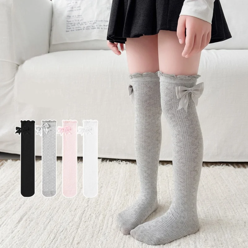 Calcetines altos finos de algodón con lazo para niña, verano - imagen 4