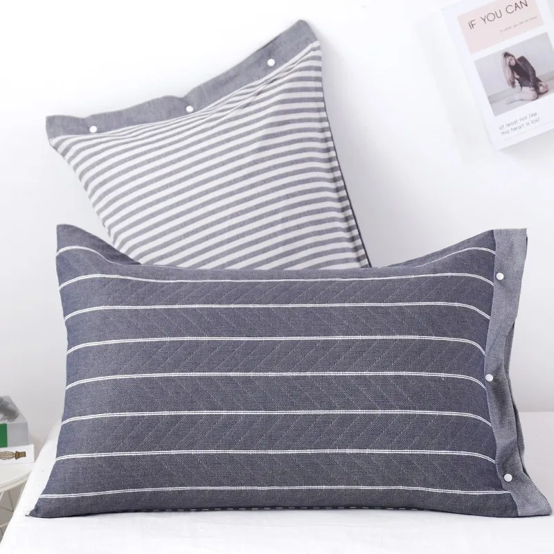 Funda de almohada de gasa algodón transpirable con rayas