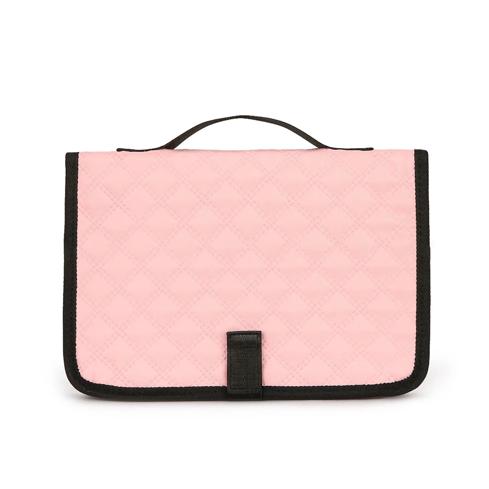 Bolsa de pañales acolchada rosa con cremallera segura y bolsillos - imagen 3