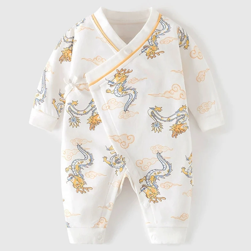 Mameluco de algodón para bebé niña – Cuello en V con estampado primaveral - imagen 4