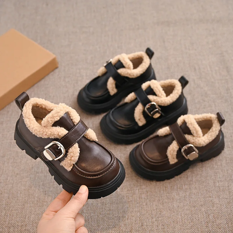 Mocasines de invierno de piel para niños, suela blanda térmica - imagen 5