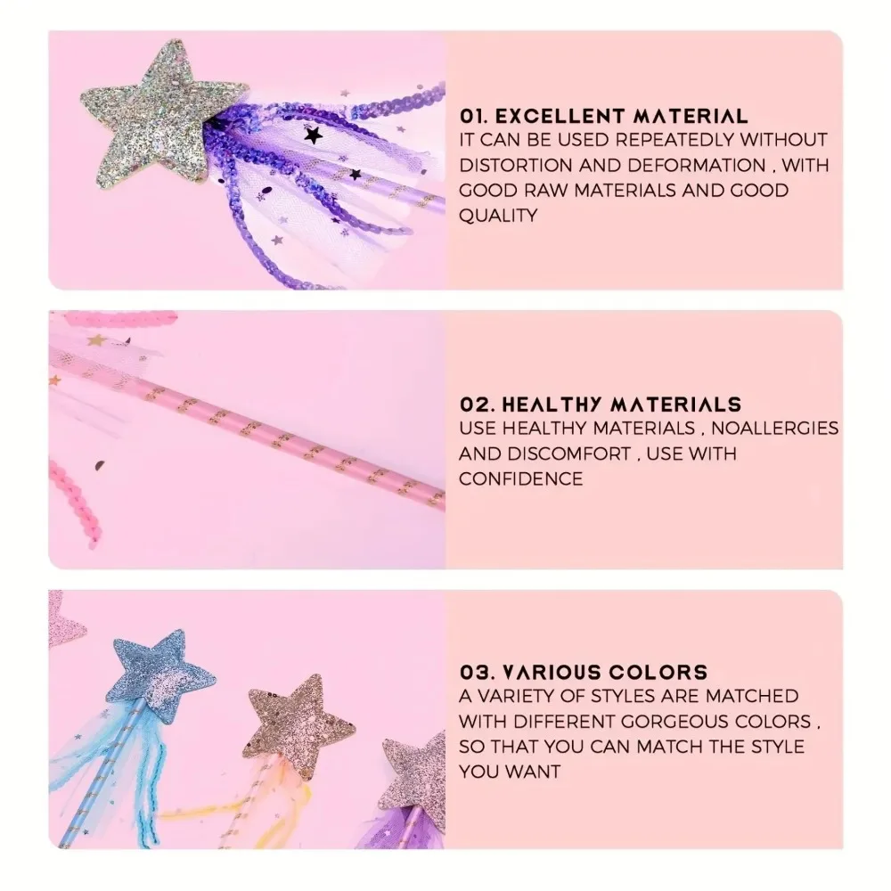 Varita de princesa con brillantina y estrella para niñas - imagen 4