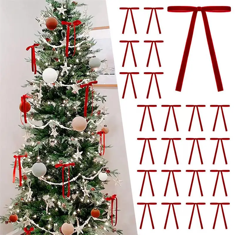 Adornos colgantes de terciopelo rojo para árbol de Navidad - imagen 5