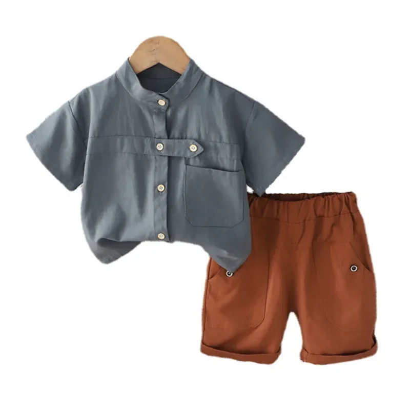 Conjunto de verano para bebé y niño: camisa lisa y pantalón corto