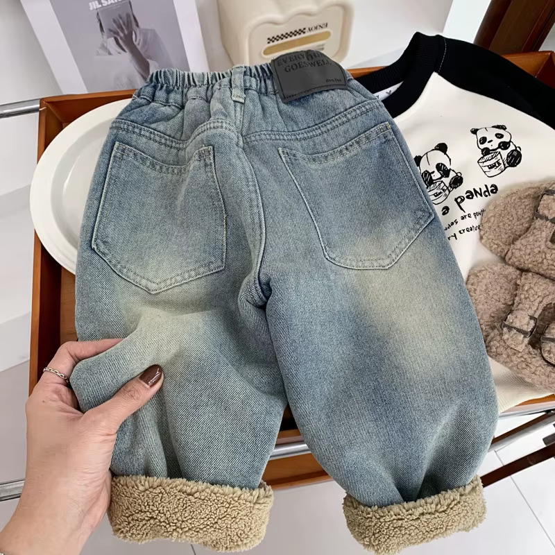 Pantalones vaqueros de lana y terciopelo para niños de invierno - imagen 3